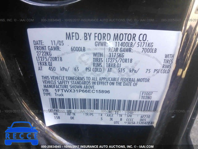 2006 Ford F350 1FTWX31P66EC15896 image 8