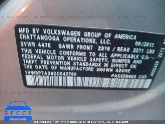 2013 Volkswagen Passat 1VWBP7A38DC042780 image 8