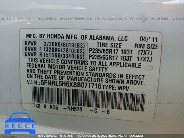 2011 Honda Odyssey 5FNRL5H6XBB071716 image 8
