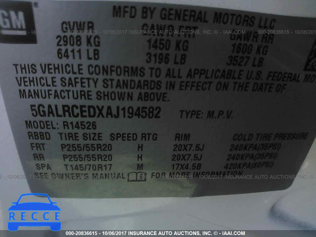 2010 Buick ENCLAVE CXL 5GALRCEDXAJ194582 image 8