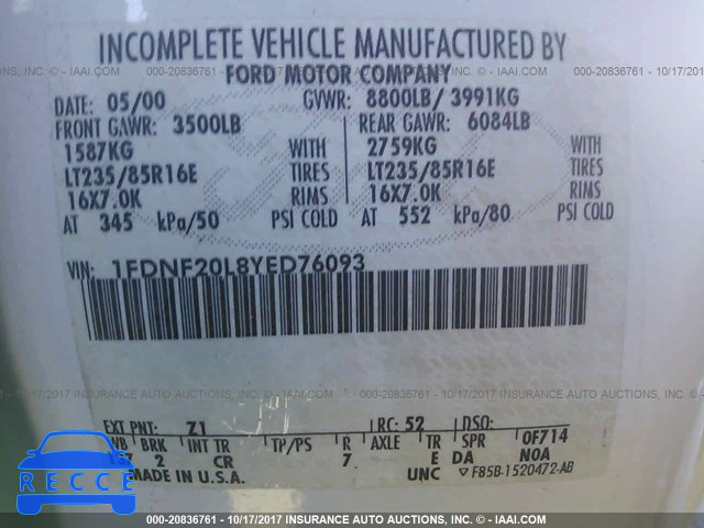 2000 Ford F250 1FDNF20L8YED76093 image 8
