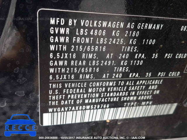 2013 Volkswagen Tiguan S/SE/SEL WVGAV7AX8DW529768 image 8
