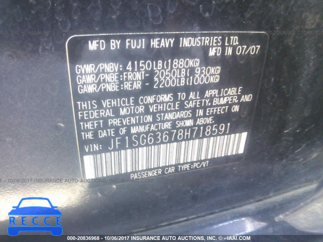 2008 Subaru Forester 2.5X JF1SG63678H718591 image 8