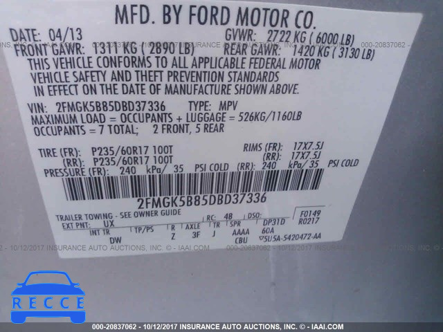 2013 Ford Flex SE 2FMGK5B85DBD37336 зображення 8