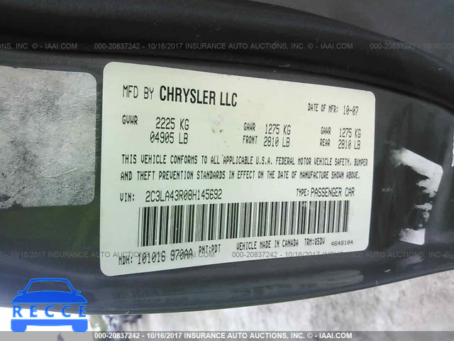 2008 Chrysler 300 2C3LA43R08H145692 зображення 8