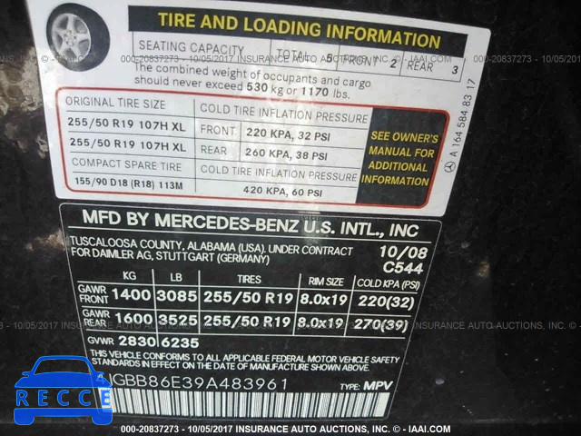 2009 Mercedes-benz ML 350 4JGBB86E39A483961 Bild 8