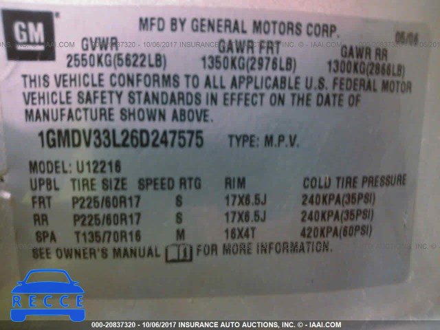 2006 Pontiac Montana SV6 1GMDV33L26D247575 image 8