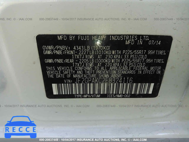 2014 SUBARU XV CROSSTREK 2.0 LIMITED JF2GPAKC2E8324116 image 8