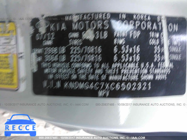 2012 KIA Sedona LX KNDMG4C7XC6502321 image 8