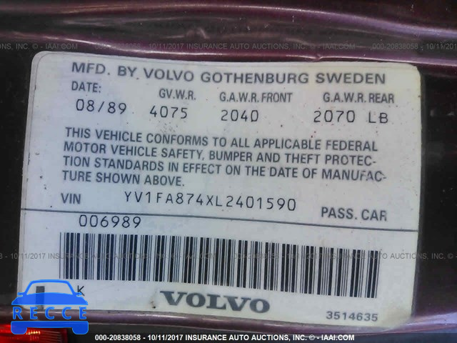 1990 Volvo 740 YV1FA874XL2401590 image 8