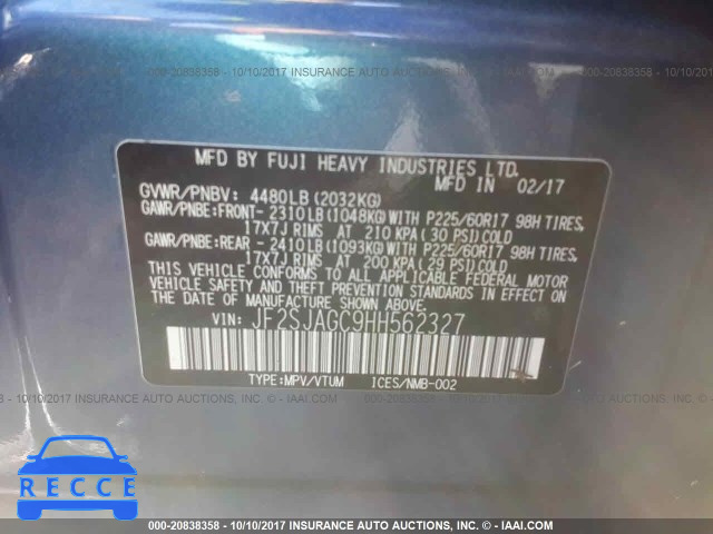 2017 SUBARU FORESTER 2.5I PREMIUM JF2SJAGC9HH562327 image 8