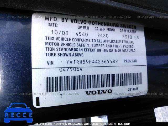 2004 Volvo S60 2.5T YV1RH59H442365582 image 8