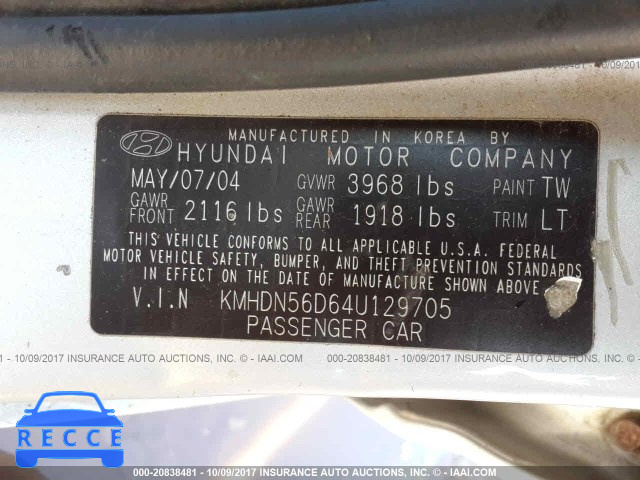 2004 Hyundai Elantra KMHDN56D64U129705 image 8