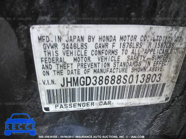 2008 Honda FIT SPORT JHMGD38688S013803 image 8