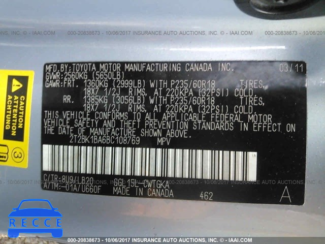 2011 Lexus RX 2T2BK1BA6BC108769 image 8