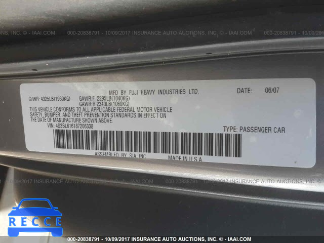 2008 Subaru Legacy 2.5I 4S3BL616187206338 image 8