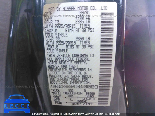 2002 Nissan Frontier KING CAB XE 1N6DD26S32C313083 image 8