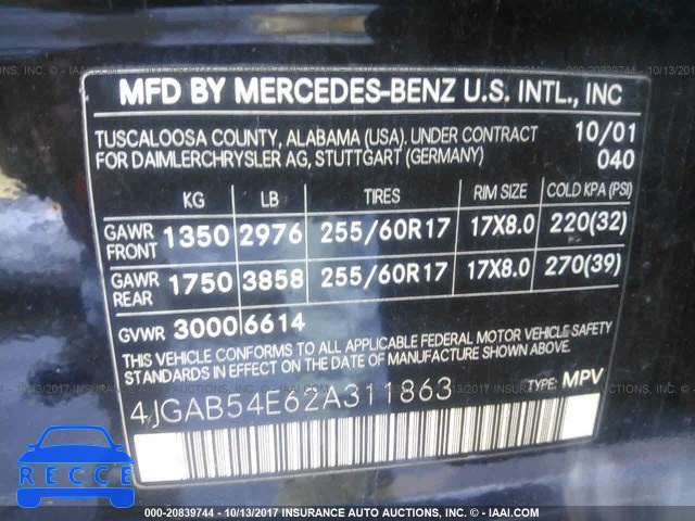 2002 Mercedes-benz ML 4JGAB54E62A311863 image 8