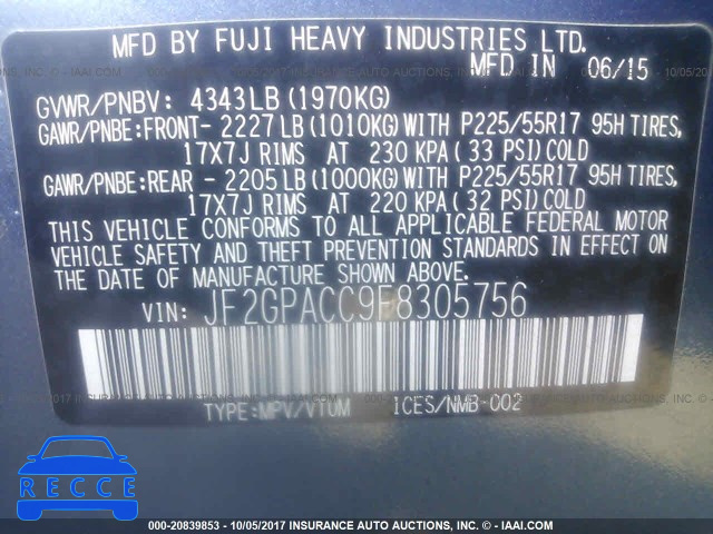 2015 Subaru Xv Crosstrek 2.0 PREMIUM JF2GPACC9F8305756 image 8