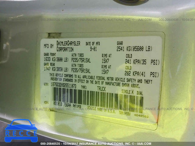 2002 Dodge Dakota SPORT/RT 1B7GG32X92S511073 image 8