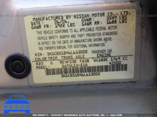 2006 Nissan Sentra 3N1CB51D46L613002 image 8