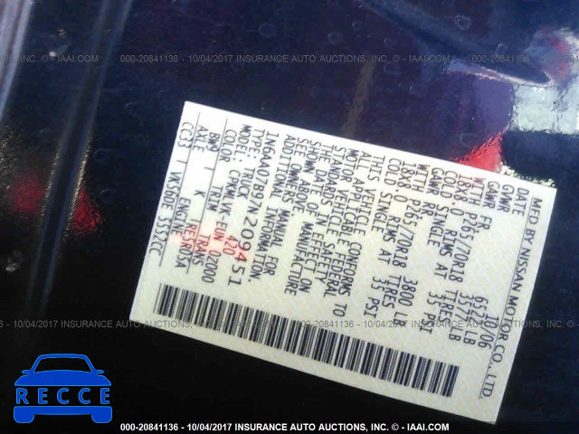 2007 Nissan Titan XE/SE/LE 1N6AA07B97N209451 Bild 8