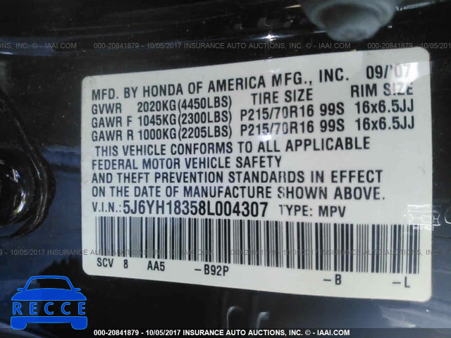 2008 Honda Element LX 5J6YH18358L004307 зображення 8