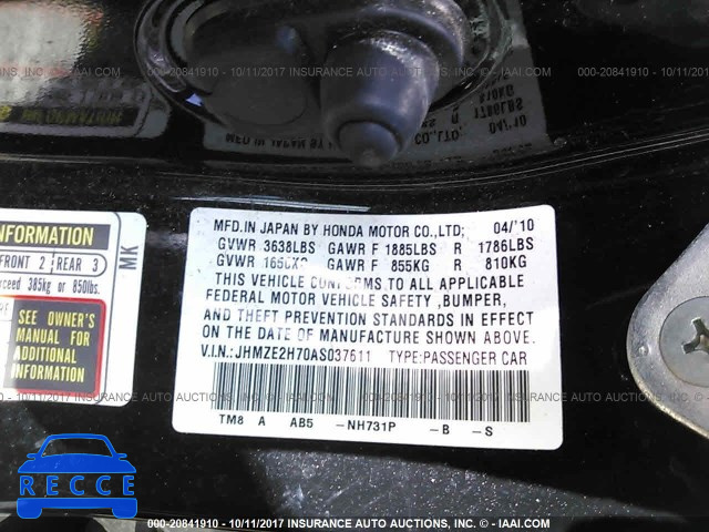 2010 Honda Insight EX JHMZE2H70AS037611 image 8