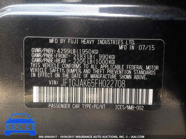 2015 Subaru Impreza PREMIUM PLUS JF1GJAK65FH022708 зображення 8