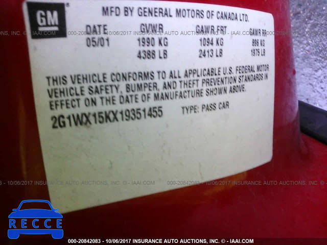 2001 Chevrolet Monte Carlo SS 2G1WX15KX19351455 зображення 8
