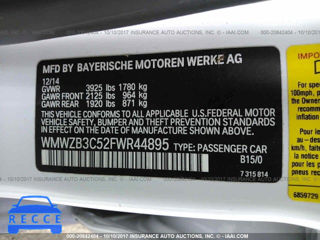 2015 Mini Cooper WMWZB3C52FWR44895 image 8