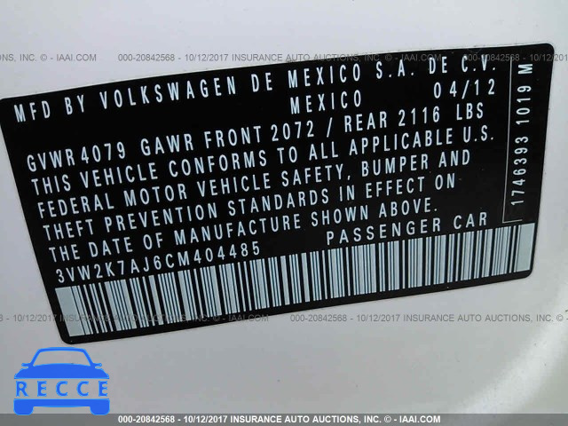 2012 Volkswagen Jetta 3VW2K7AJ6CM404485 image 8