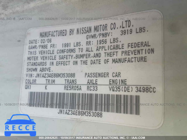 2006 Nissan 350Z COUPE JN1AZ34E86M353088 image 8