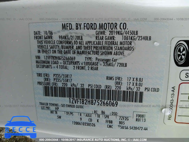 2007 Ford Mustang 1ZVFT82H875266069 зображення 8