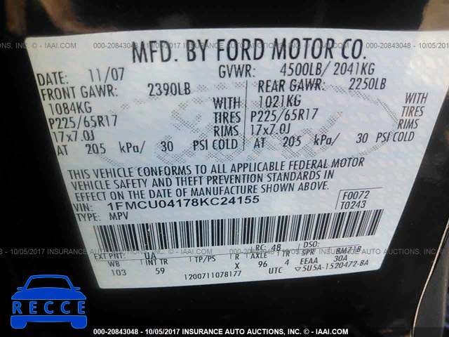 2008 Ford Escape 1FMCU04178KC24155 image 8
