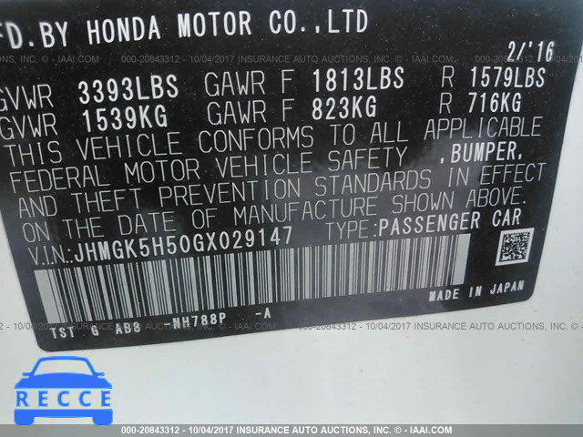 2016 HONDA FIT LX JHMGK5H50GX029147 image 8