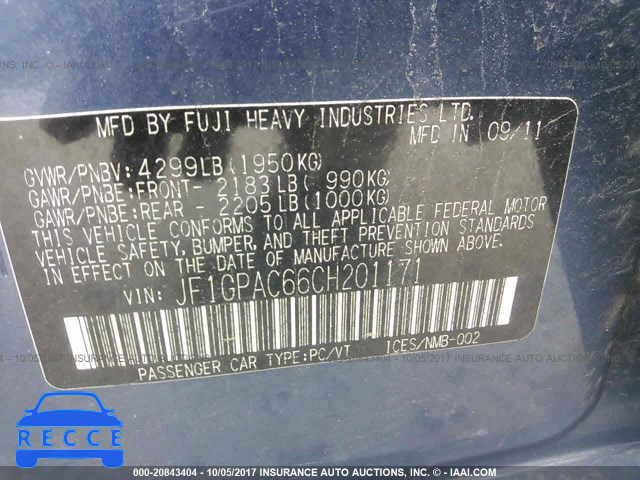 2012 Subaru Impreza PREMIUM JF1GPAC66CH201171 image 8