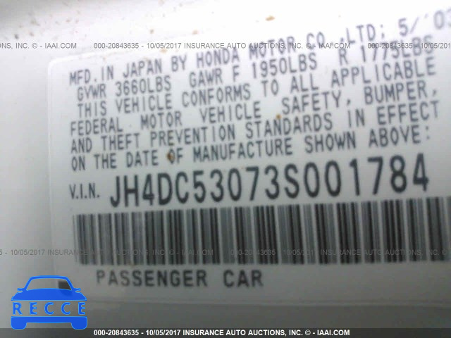 2003 Acura RSX TYPE-S JH4DC53073S001784 зображення 8