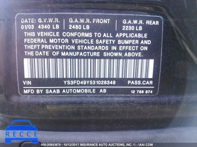 2003 Saab 9-3 YS3FD49Y531028348 зображення 8