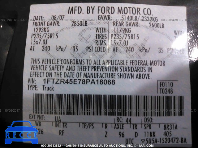 2008 Ford Ranger 1FTZR45E78PA18068 image 8