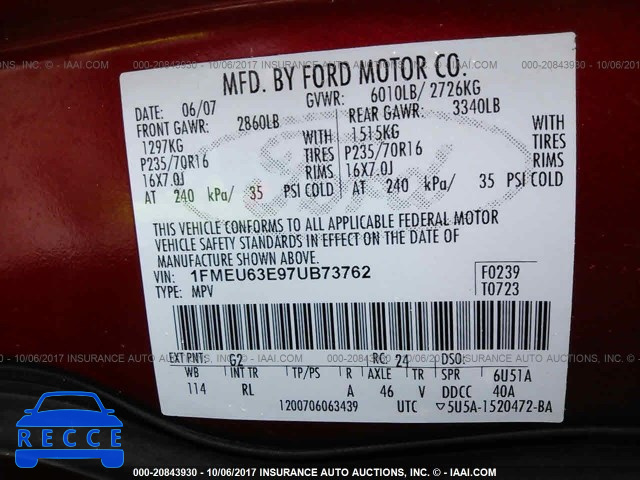 2007 Ford Explorer 1FMEU63E97UB73762 Bild 8