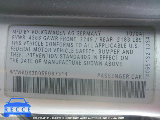 2005 Volkswagen Passat GLS WVWAD63B05E067314 image 8