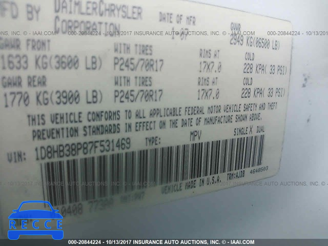 2007 DODGE DURANGO 1D8HB38P87F531469 image 8