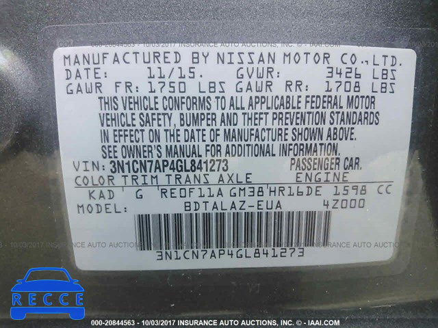 2016 Nissan Versa 3N1CN7AP4GL841273 image 8