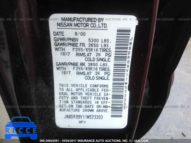 2001 Nissan Pathfinder LE/SE/XE JN8DR09Y11W573203 Bild 8