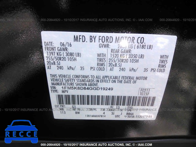 2016 Ford Explorer 1FM5K8D84GGD19249 image 8