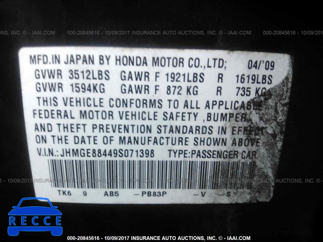2009 Honda FIT JHMGE88449S071398 image 8
