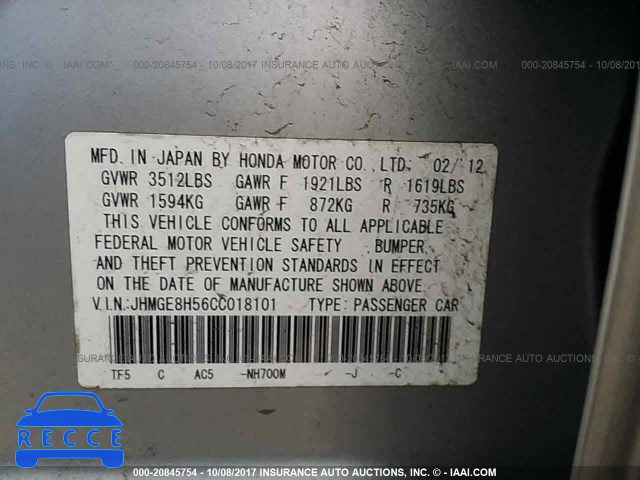 2012 Honda FIT JHMGE8H56CC018101 image 8