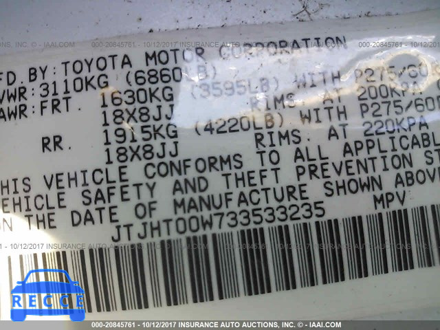 2003 Lexus LX JTJHT00W733533235 image 8