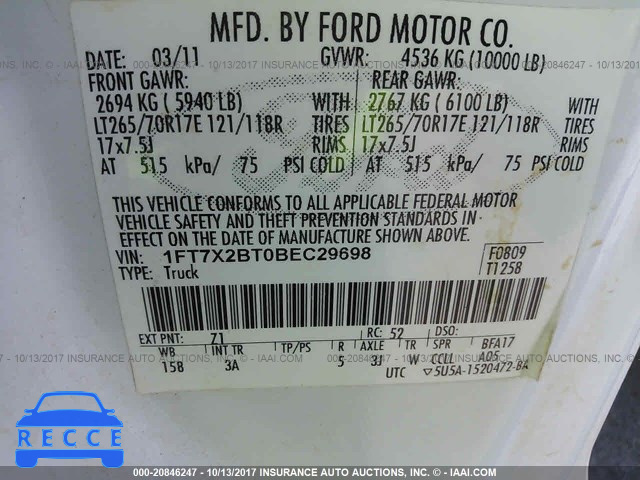 2011 Ford F250 SUPER DUTY 1FT7X2BT0BEC29698 Bild 8